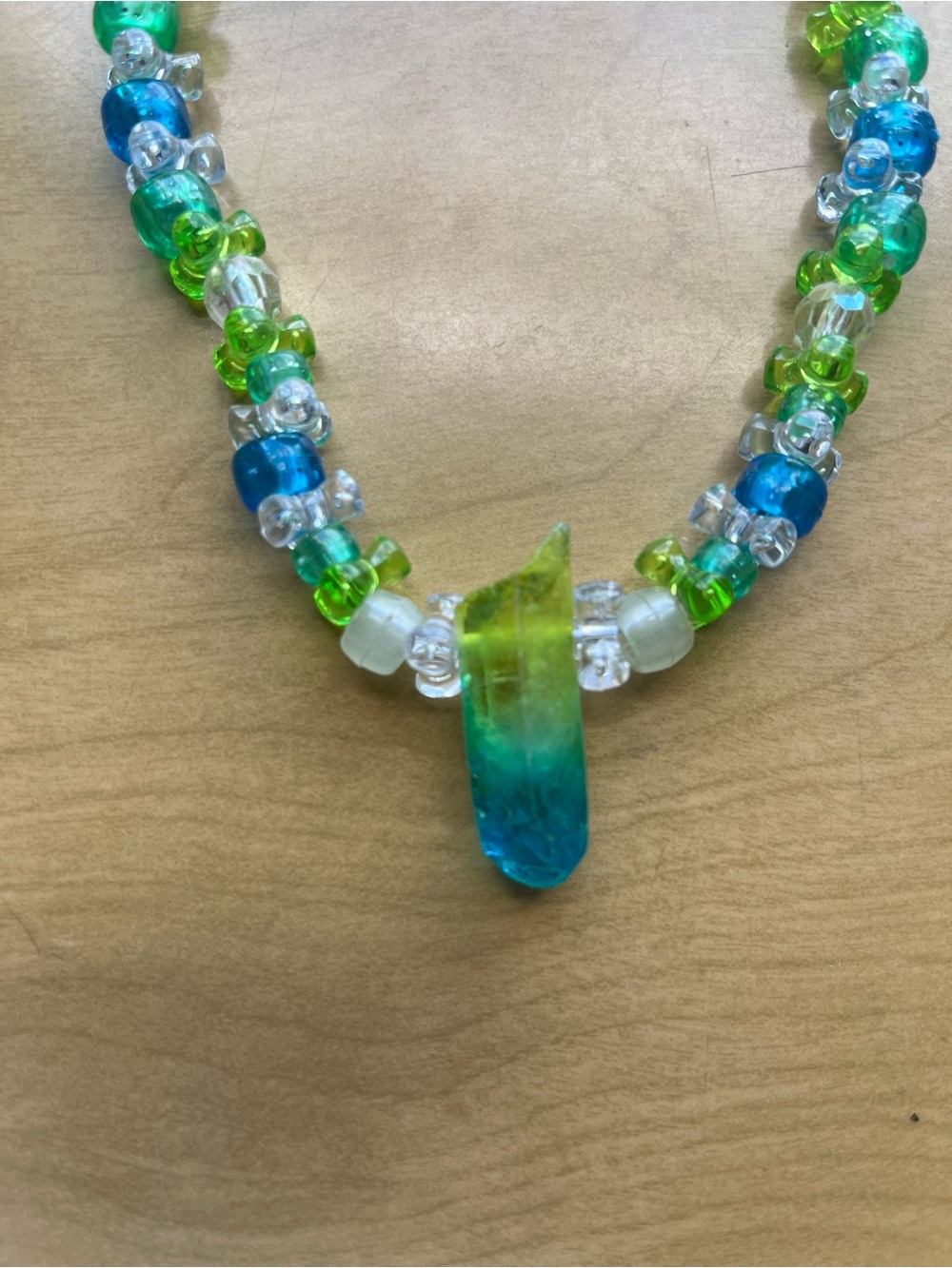 Beaded Blue & Green Pendant Necklace and Bracelet Set - Picture 3 of 4